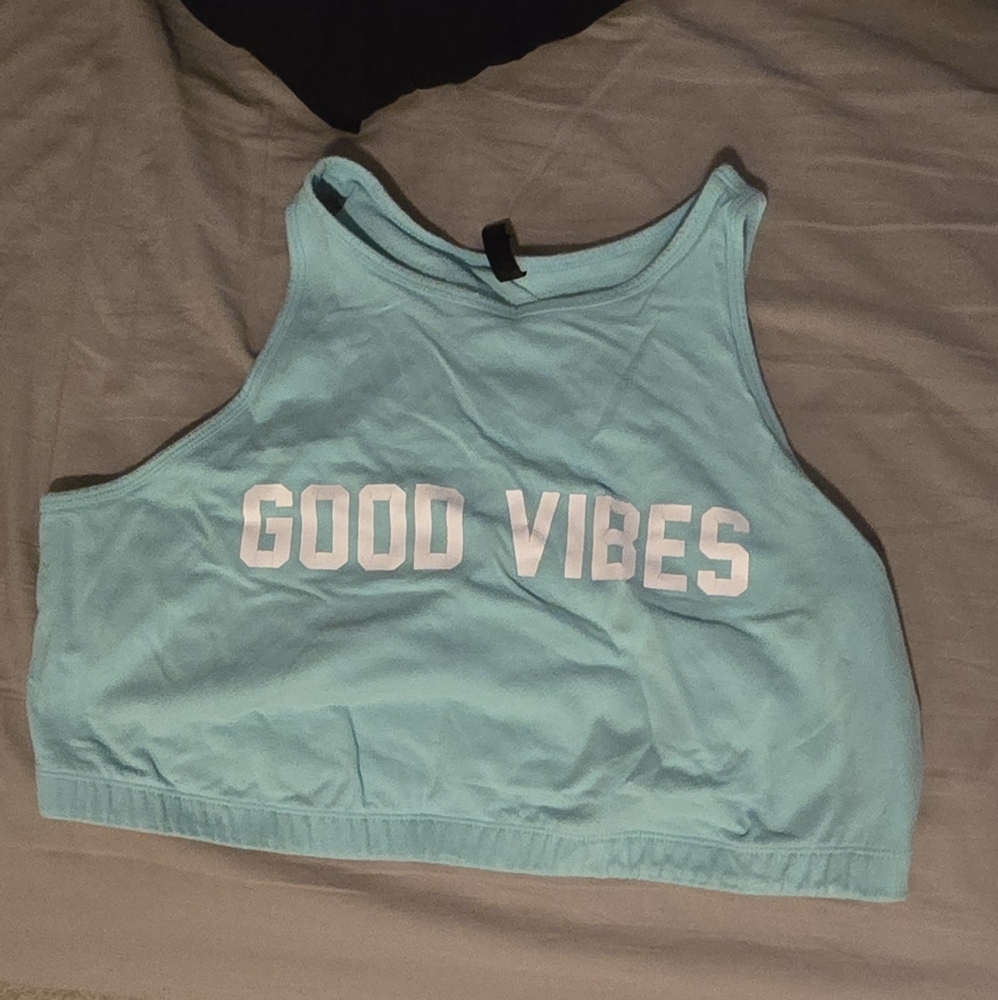 Blue 'Good Vibes' Crop Top